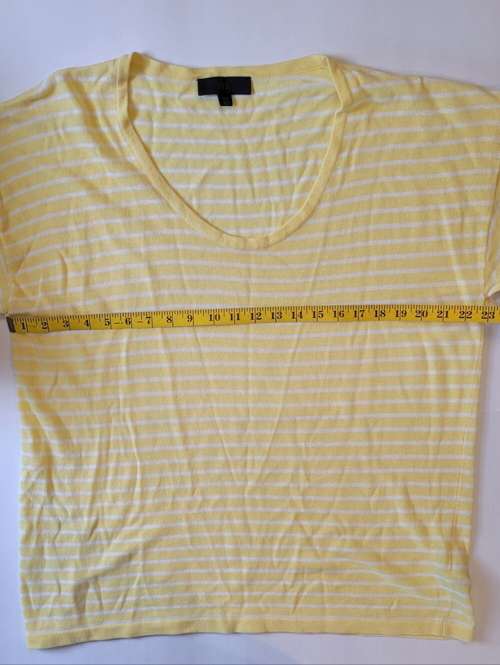 Zara Yellow White Striped Linen Blend Knit Scoop Neck Tee L - Picture 9 of 13